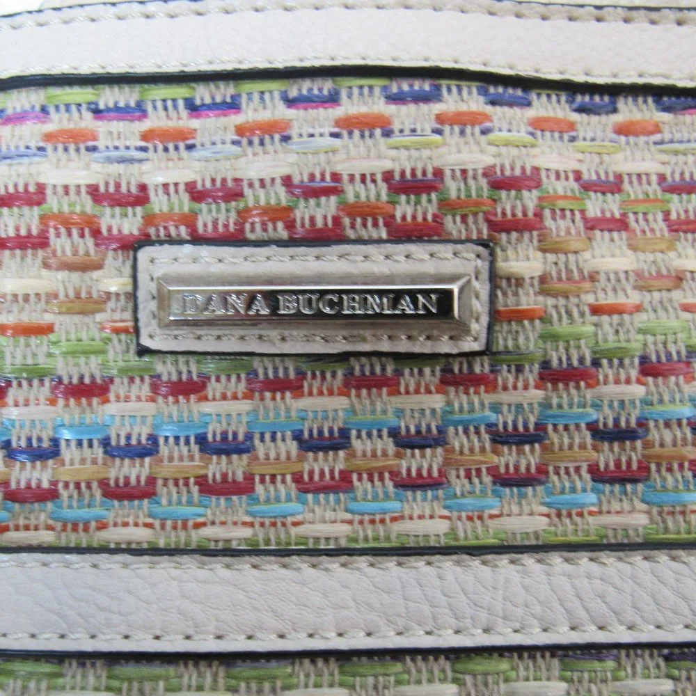 Dana Buchman Women’s Multicolored Woven Straw Faux Leather Tote Bag Purse - Picture 5 of 13